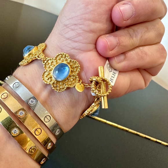 NWT Authentic Rare Julie Vos Flower Station Chalcedony Blue Statement Bracelet - Picture 11 of 17